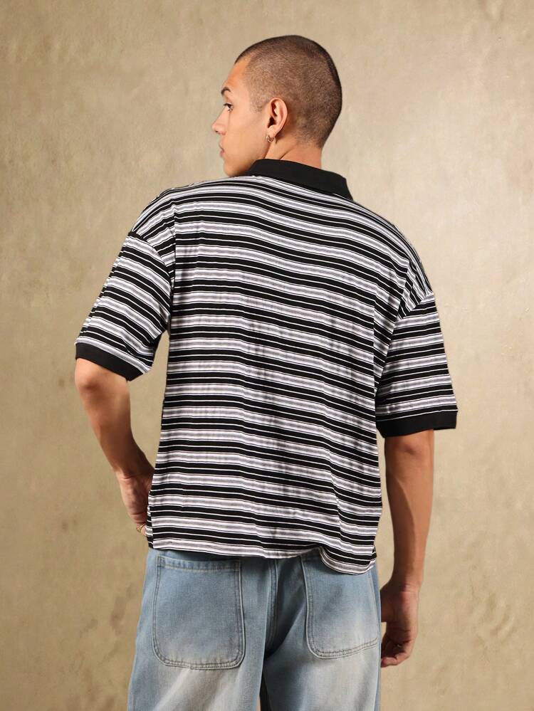 Polo listrado casual preppy clássico retrô manga curta conforto durável moderno