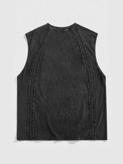 Street Life Camiseta sin mangas casual de verano con cuello redondo y apliques bordados para hombre