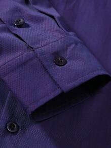 Calvornis Men's Solid Color Front Button Up Casual Long Sleeve Shirt - Purple - View 3