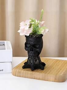 ROMWE Goth 1pc Bone Skeleton Decor Statue - Resin Flower Vase For Plants Pen Holder Gothic Desktop Decor Unique Craft Gift For Men/Women Succulent Planter, Floral Arrangement, Shelf Display, Dark Academia, Aesthetic Room Decor(Black &White), Halloween