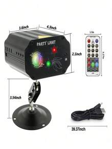 Disco Light, Sound Activated Flashing Stage Laser Projector With Remote Control, Ideal For Party, Bar, Birthday, Wedding, Holiday, Christmas Decorations And Live Performances. - Black - View 9