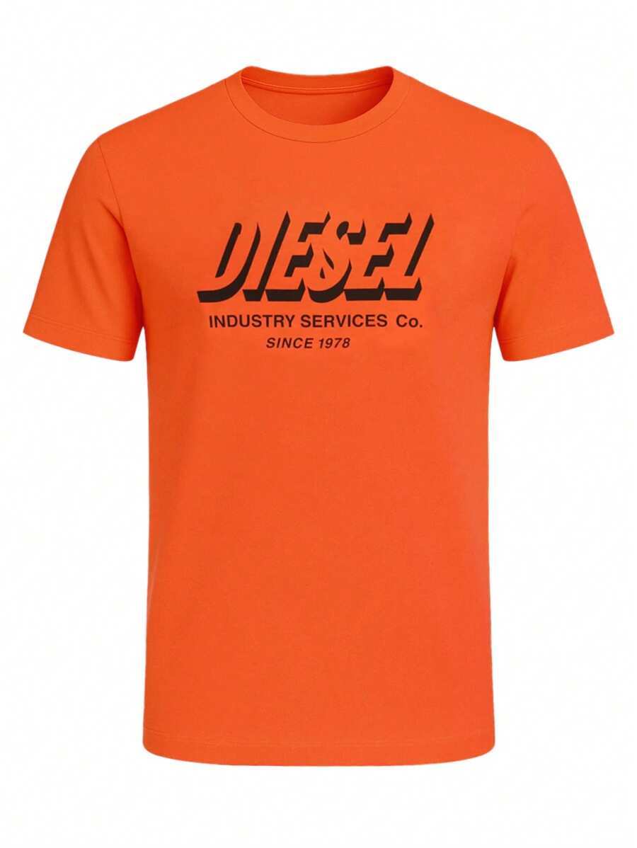 Diesel Men's Summer Slogan Print Round Neck Short Sleeve Casual T-Shirt - Orange - View 1