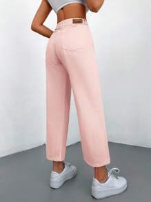 Cottnline High Waist Cropped Wide Leg Jeans - Pink - View 2