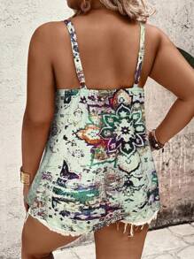 SHEIN Clasi EMERY ROSE Women's Floral Printed Sleeveless Camisole Top Graphic Tees Women Tops - Green - View 2