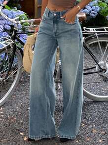 DAZY Women's Low Waist Straight Leg Jeans, Casual Street Style Denim Pants - Medium Wash - View 1