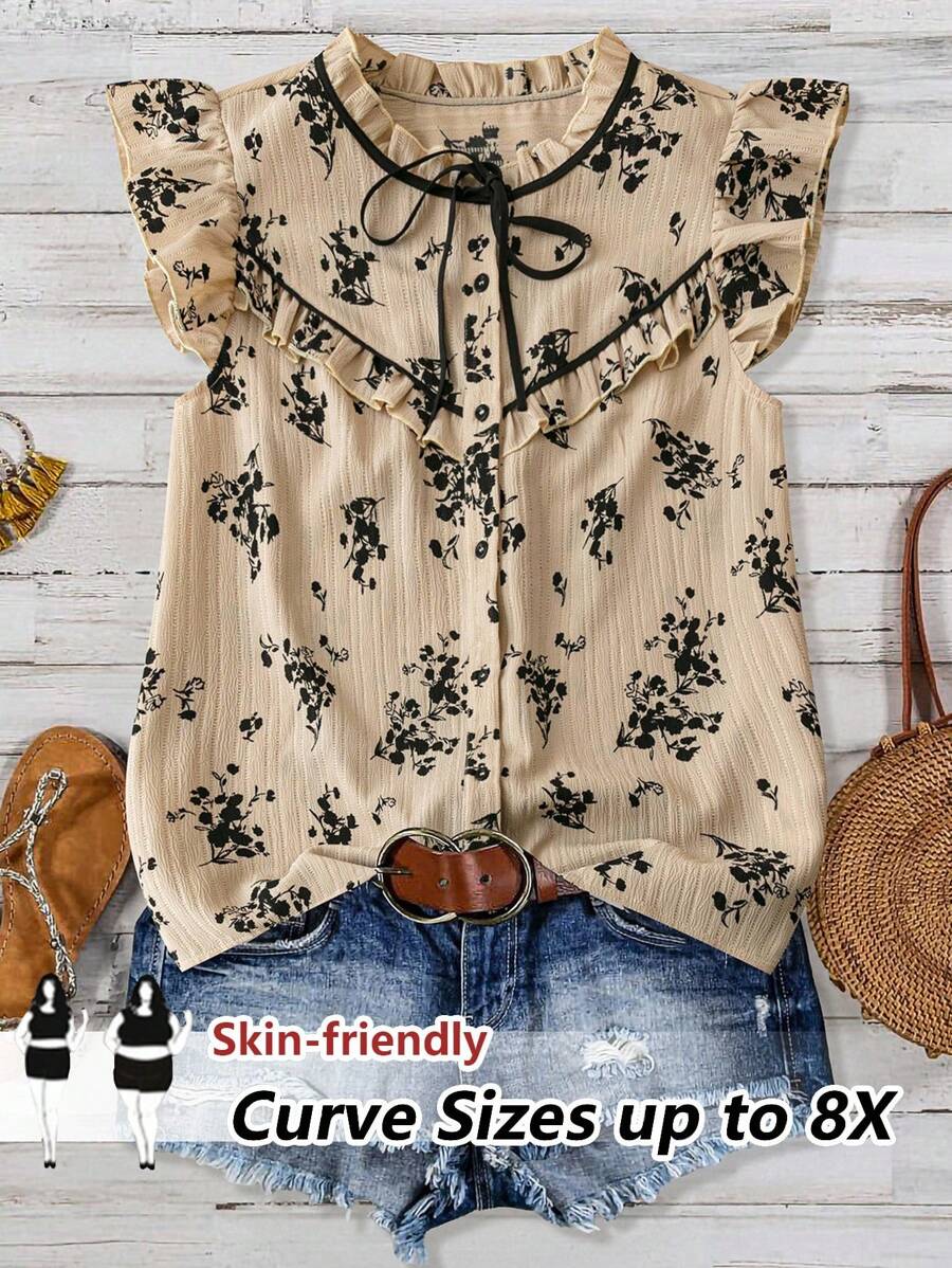 SHEIN CURVE+ Plus Size Women Woven Casual Summer Blouse