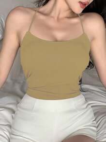 DAZY 简约吊带背心 - 橄欖綠 - 查看 5