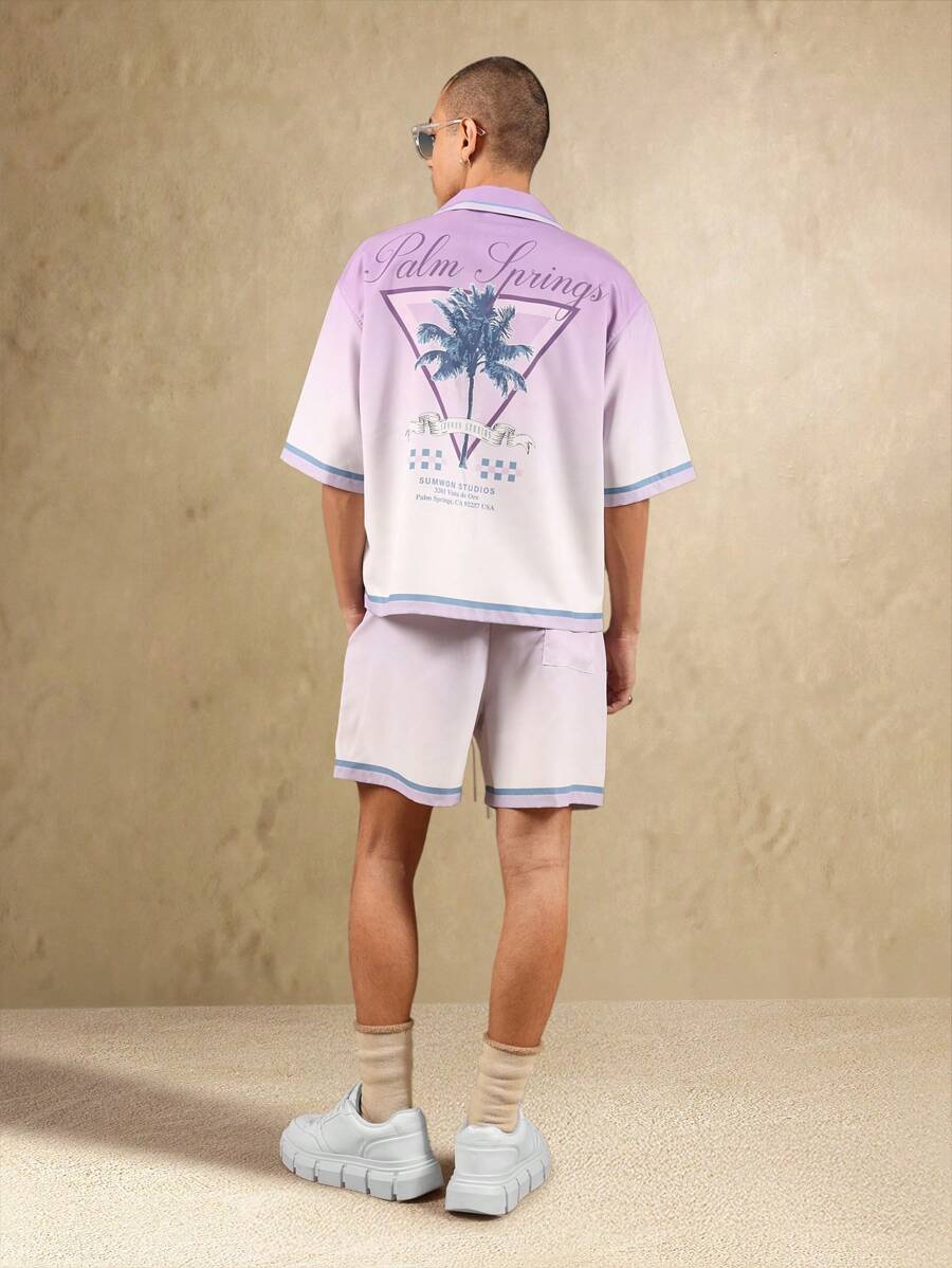 SUMWON Tricou retro de bowling din Palm Springs, cu mânecă scurtă și nasturi, pentru vacanță de vară, casual, lounge, agrement, ținută de resort - Violet - Vizualizare 1