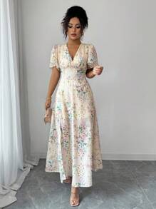 Rafferiza 女士优雅刺绣印花腰连衣裙