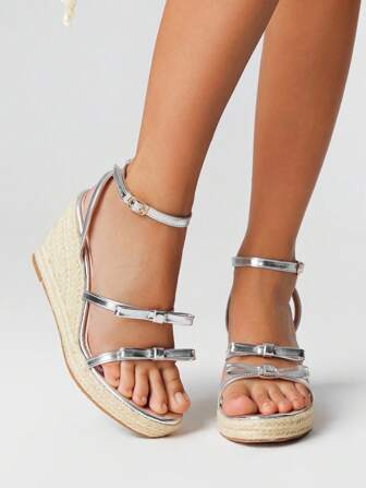 Fairycore Women's Brown Wedge Woven Platform Sandals With Strap, New Fashion High Heel Beach Style Ladies Shoes