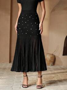 Anewsta 全新时尚女式欧根纱网眼串珠透视裙 - 黑色 - 查看 6