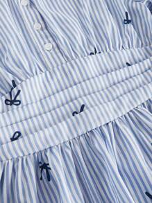 SHEIN MOD Women Striped Turndown Collar Ruffle Long Sleeve Elegant Blouse - Multicolor - View 4