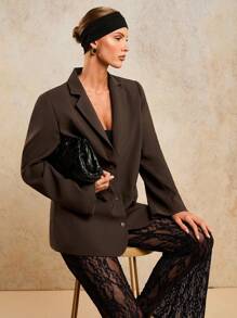 COSMINA Fall/Winter Women Solid Color Lapel Long Sleeve Single Breasted Casual Blazer - Coffee Brown - View 3