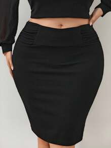 Firerie Plus Size Elegant Bodycon Skirt - Black - View 5