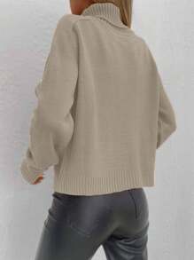 Cloudara Turtleneck Ribbed Knit Sweater - Brown - View 2