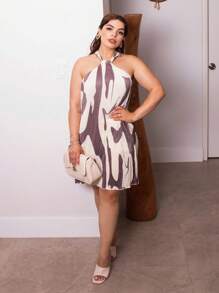 Lupita Cardoza Vestido con estampado de dibujo de cuello halter - Caqui - Ver 1