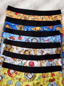 GARFIELD | SHEIN 6 pièces Slips boxeurs confortables avec impression intégrale et taille contrastée pour pré-adolescents