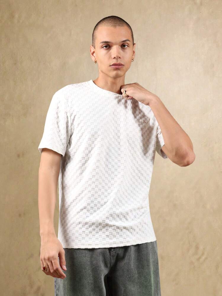 チェック柄タオル地エッセンシャルTシャツ レギュラーフィット テクスチャードパターン モノグラム