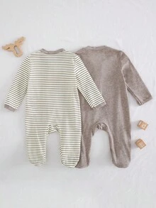 Cozy Pixies 新生儿两件套纯色针织柔软圆领长袖连体衣秋冬装 - 彩色 - 查看 2
