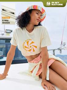 SHEIN In My Nature تي شيرت نسائي كاجوال للخارج بياقة دائرية وأكمام قصيرة مع رسومات حرفية