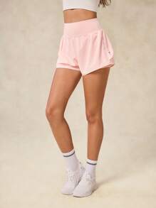 OutZeal 女士运动短裤 粉色 透气弹力 高腰 内置短裤 荷叶边下摆设计 运动裤