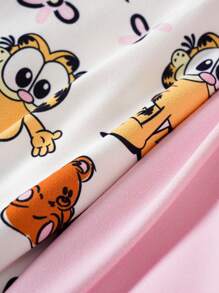 GARFIELD | SHEIN Set de 2 bodys de manga corta con botones y estampado de dibujos animados para bebé niña en verano - Rosa - Ver 3