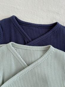 Loomiva 2件套男婴纯色柔软针织圆领短袖连体衣套装