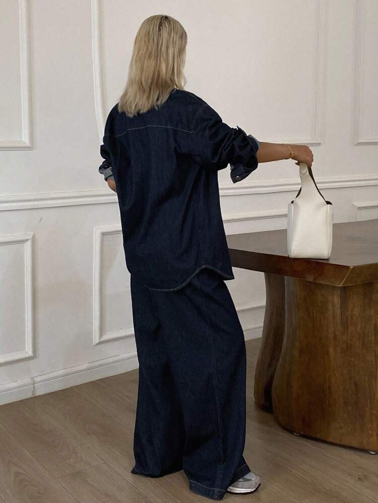 Women Long Sleeve Shirt And Jeans Casual Outfit