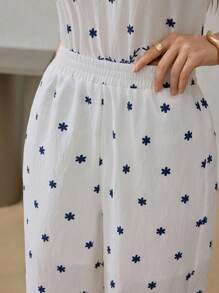 Seusyu Summer Elegant All-Over Print Elastic Waist Casual Pants Fall Cloth For Women - Multicolor - View 4