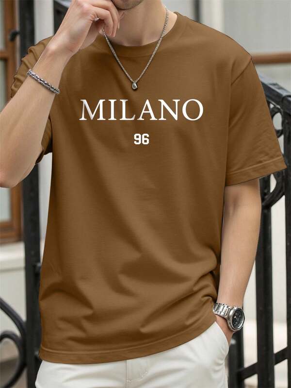 Manfinity Homme Men's Casual Letter Printed Short Sleeve T-Shirt For Summer