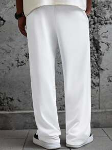 Manfinity Hypemode 男士抽绳腰阔腿宽松休闲运动裤，百搭 - 白色 - 查看 2