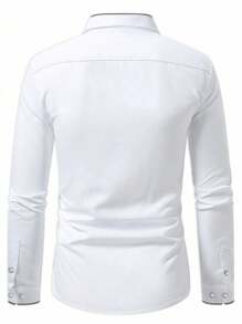 Manfinity Mode 男士商务通勤百搭简约纯色衬衫 白色正装衬衫 男士商务休闲正式白衬衫，秋季长袖上衣 - 白色 - 查看 2