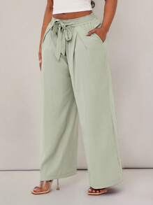 SHEIN SXY Plus Size Women High Waist Loose Wide Leg Drawstring Pants, Suitable For Everyday Wear, Festivals, Date Nights, Birthdays, Bachelorette Parties, Weddings, Elegant, Casual, Shopping, Streetwear, Going Out, Easy To Match & Flattering, Accentuate Your Body Olive Green Sage Green