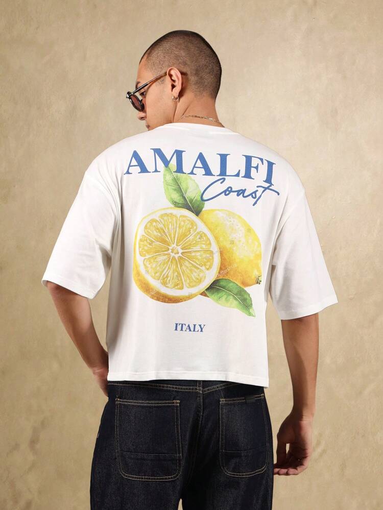 Mediterranean Style Italian T-Shirt With Lemon Print Aesthetic