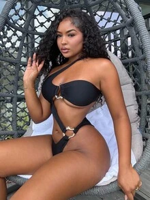 Alexandranx Traje de baño de una pieza con calado para vacaciones de playa de moda en verano