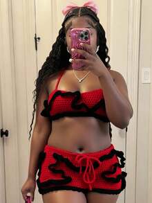 Slaydiva 2025 Summer New Music Festival Birthday Party Graduation Casual Daily Wear All-Match Versatile Leisure Cruise Travel Beach Sunbathing Strap Fitted Contrast Binding Knit Sweater Skirt 2pcs Women Sweater Set Y2k