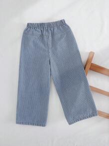 Cozy Pixies 小男孩条纹休闲抽绳腰裤，百搭又舒适 - 藍色 - 查看 2