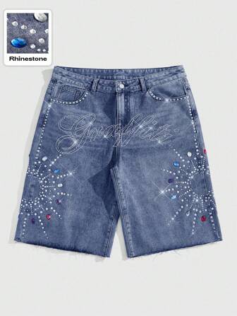 Street Life Pantalones cortos de mezclilla casuales de verano para hombres con diamantes brillantes