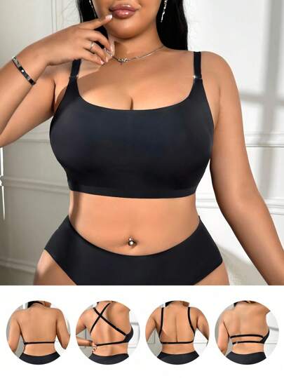 SHEIN 2pcs/Set Women Plus Size Minimalist Seamless Underwear Set