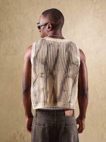 SUMWON Gilet in maglia pesante senza maniche, top casual a maglia traforata, capo di maglieria per l estate, strato di moda primaverile, abbigliamento casual, streetwear, adatto per vacanze e resort