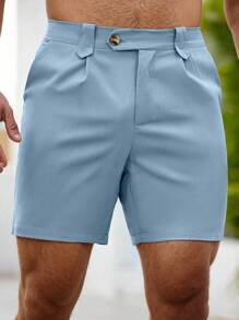 Manfinity Mode 男士纯色斜口袋短裤 - 薄荷藍 - 查看 6
