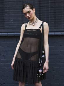 COUREZ Sheer Cami Dress /Summer Outfits For Women Cute Summer Dresses Y2K Streetwear Summer Vacation Mini Dress Vintage - Black - View 2