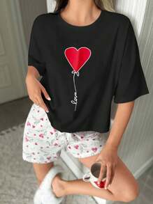 SHEIN Cottnline Bộ đồ ngủ ngắn tay in hình cotton cho nữ màu trắng - màu đen - Xem 4