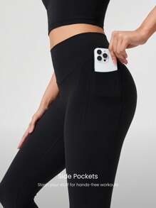 GLOWMODE 28" FeatherFit™ Mindful Movement Sweat-Wicking Stretchy Leggings With Side Pockets Low-Impact Yoga Pilates Barre Studio Daily Casual Wear Fall Winter - Black - View 4