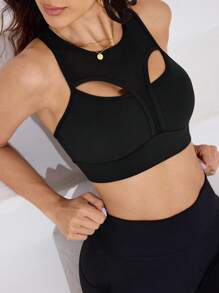 SHEIN Sports 女士全新多功能户外运动跑步健身运动文胸 - 黑色 - 查看 1