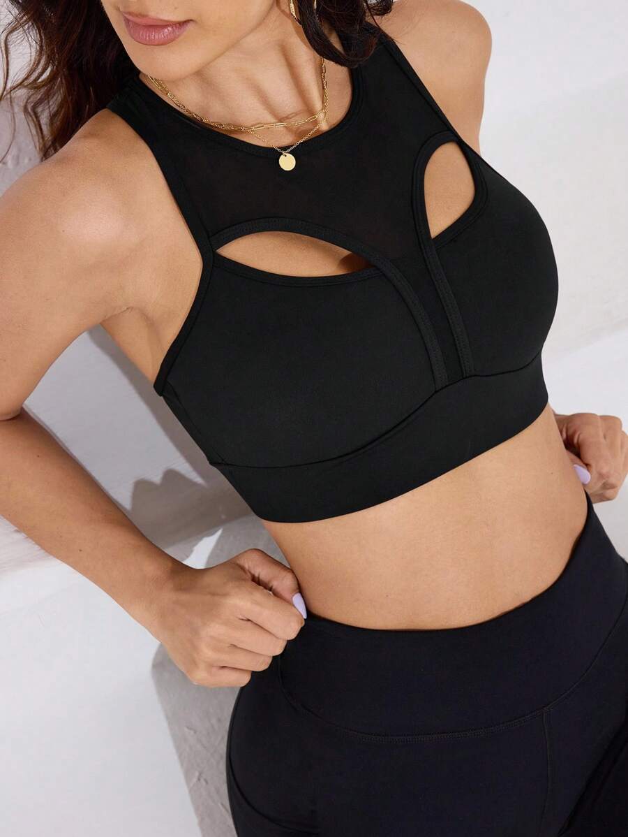 SHEIN Sports 女士全新多功能户外运动跑步健身运动文胸 - 黑色 - 查看 1