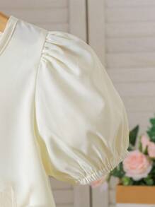 Elladie kids Young Girl Elegant 3D Floral Decor Puff Sleeve Shirt, Summer Dressy Tops For Girls Blouses For Girls Poofy Sleeve Shirt Elegant Shirts For Girls Cute Baby Doll Tops Girls Tops With Flowers