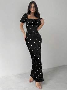 Firerie Áo cổ vuông xếp nếp tối giản thanh lịch dành cho nữ, thích hợp mặc hàng ngày và ngày lễ, mùa hè - Đen và trắng - Xem 4