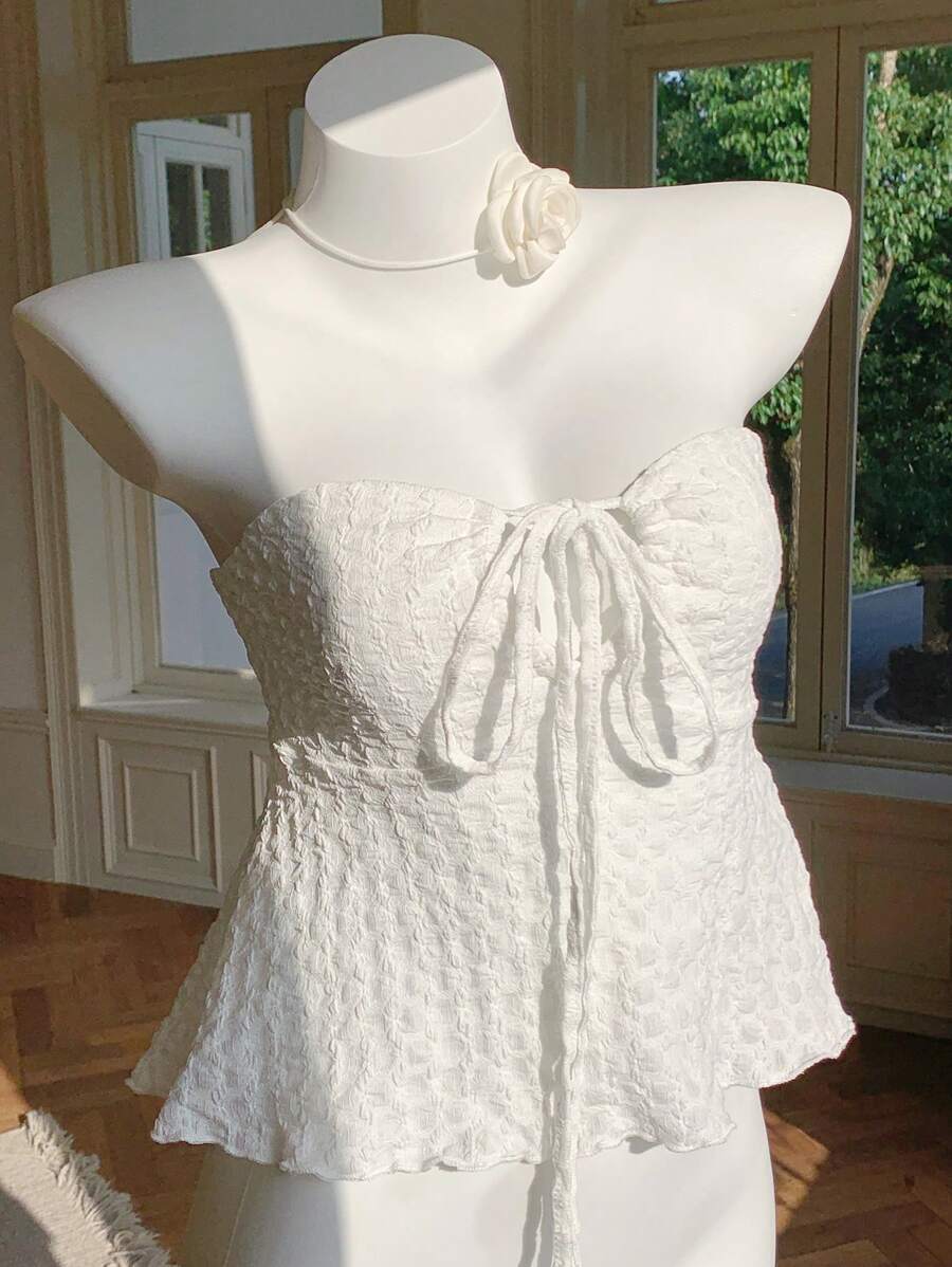 Comfortcana Top bandeau de tela con textura de unicolor para mujer - Blanco - Ver 1