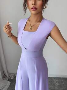 Rafferiza 新款法式女式无袖连体裤，夏季优雅奢华垂坠修身连体裤 - 紫色 - 查看 6